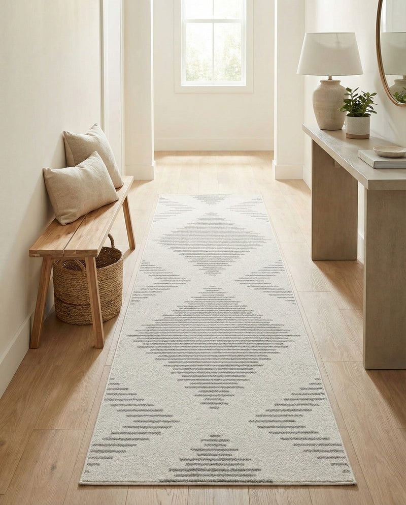 Seychelles Stripes Collection Area Rug - Mahe (Ivory and Gray) Runner Ivory and Gray  lifestyle 31