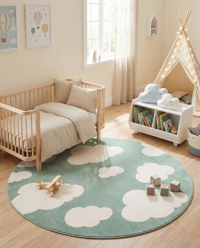 Wonder Tykes Collection Area Rug -  Dreamview Round Soft Green  lifestyle 77