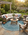 Patio Heritage Collection Area Rug -  Charleston (Teal) Round Teal  lifestyle 69