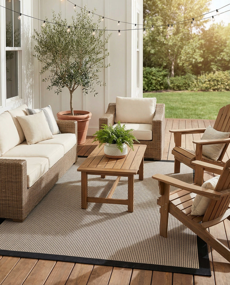 Terrace Fringe Collection Area Rug - Oceanside Rectangle Black  lifestyle 59