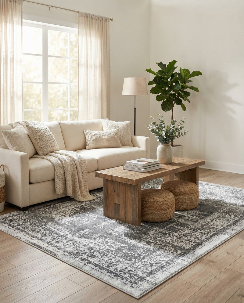 Geneva Terrace Collection Area Rug -  Vevey Rectangle Gray  lifestyle 23