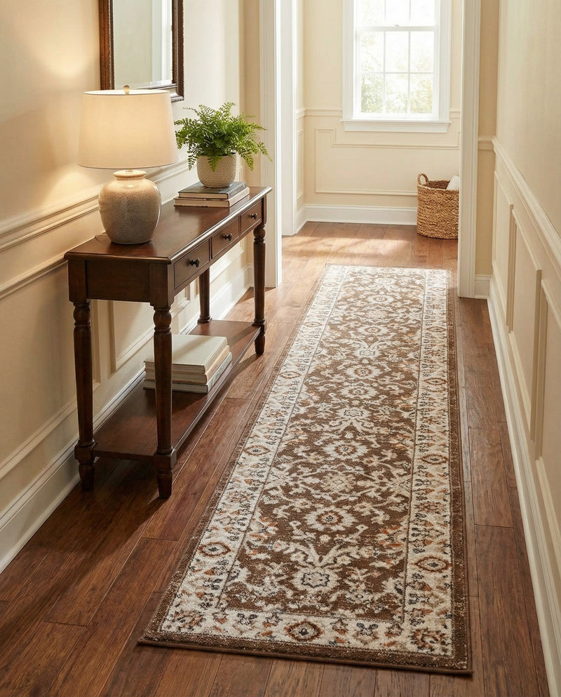 Savannah Elegance Collection Area Rug - Augusta (Brown) Runner Brown  lifestyle 72