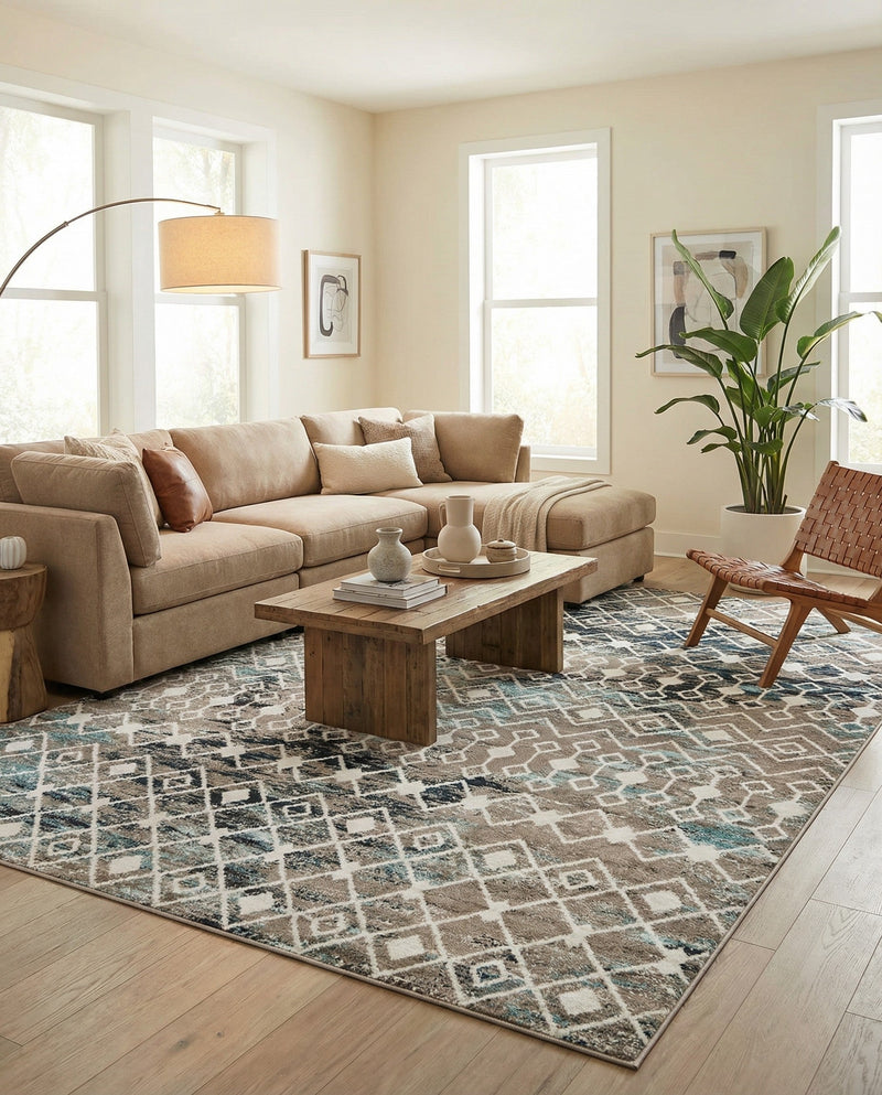 Mediterranean Lattice Collection Area Rug - Santorini (Multi Gray Blue) Rectangle Multi Gray Blue  lifestyle 4
