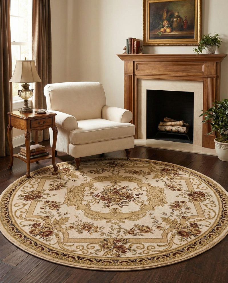 Versailles Elegance Collection Area Rug -  Louveciennes (Cream) Round Cream  lifestyle 92