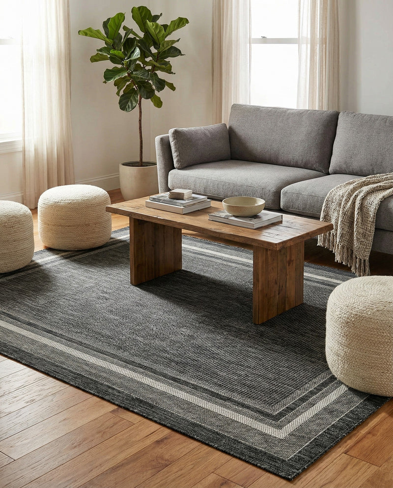 Terrace Fringe Collection Area Rug - Veranda (Black) Rectangle Black  lifestyle 22