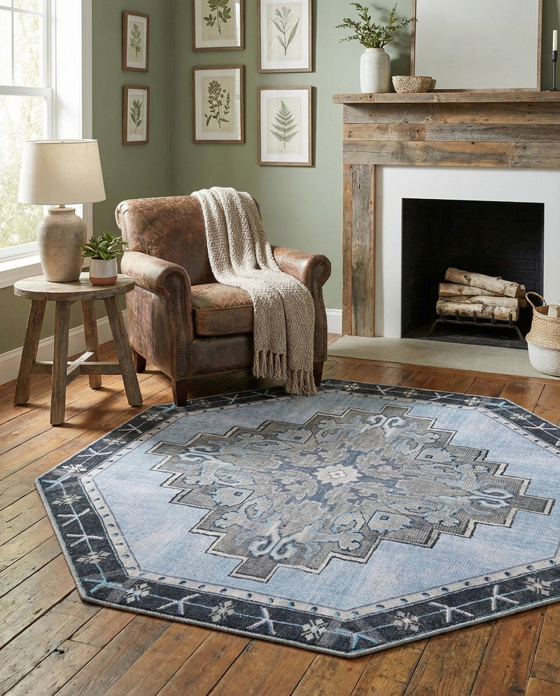 Heritage Elegance Collection Area Rug -  Winterthur (Blue Gray) Octagon Blue Gray  lifestyle 33