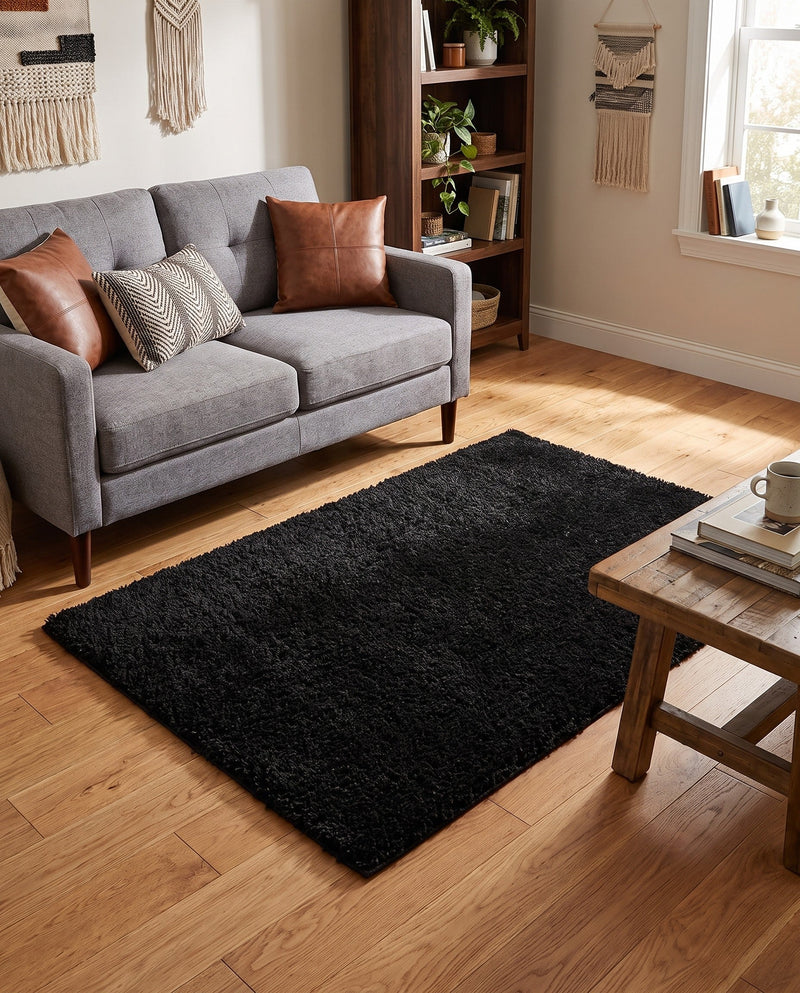 Plush Oasis Collection Area Rug - Serenity (Jet Black) Rectangle Jet Black  lifestyle 31
