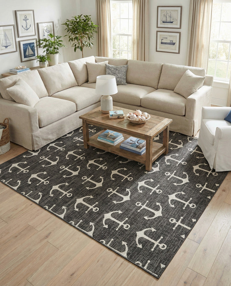 Seaside Haven Rugs Collection Area Rug - Sapphire (Charcoal) Rectangle Charcoal  lifestyle 4