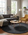 Solid Shag Seaside Collection Area Rug - Azure Cove (Charcoal) Round Charcoal  lifestyle 43