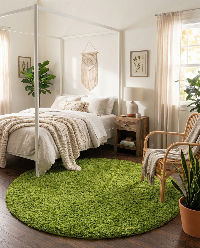 Plush Oasis Collection Area Rug - Serenity (Grass Green) Round Grass Green  lifestyle 33