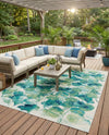 Seaside Blooms Collection Area Rug -  Flora Rectangle Blue Green  lifestyle 12