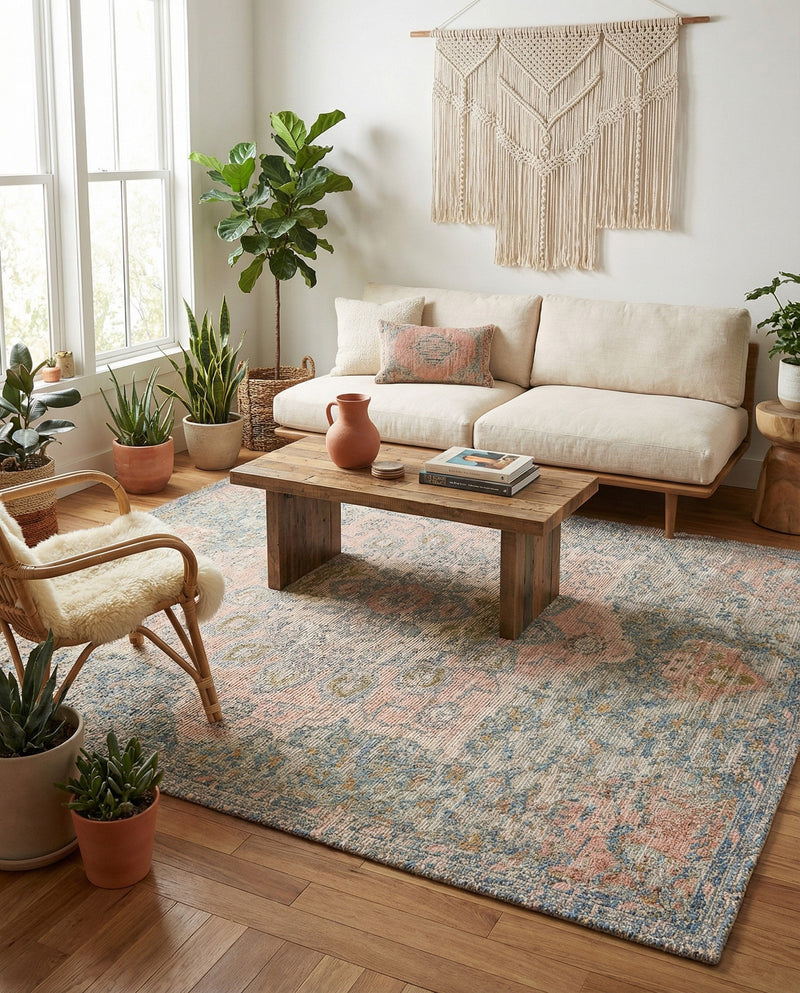 Savannah Threads Collection Area Rug -  Gobi Rectangle Blue and Peach  lifestyle 21