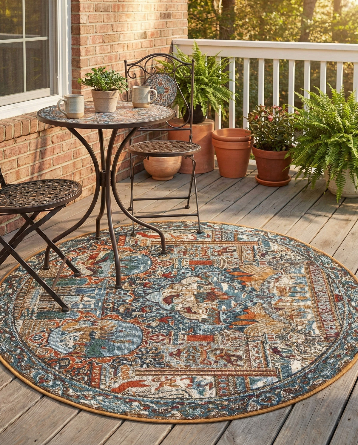 Patio Heritage Collection Area Rug -  Oasis Round Multi  lifestyle 75