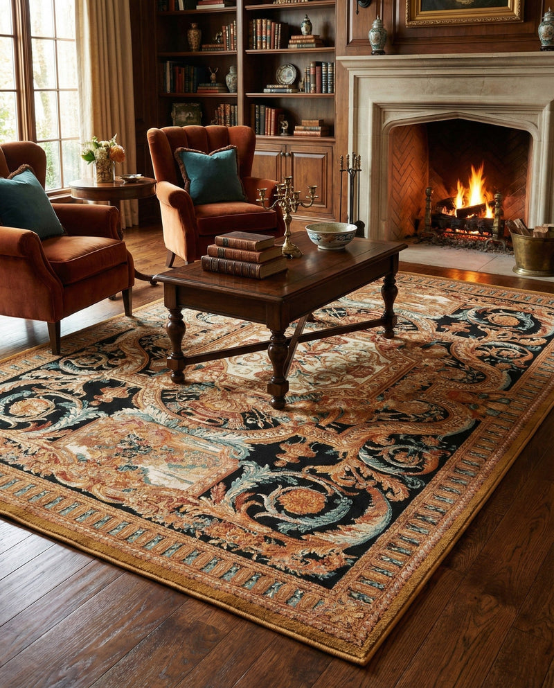 Patio Heritage Collection Area Rug - Veranda Rectangle Black Gold Brown  lifestyle 24