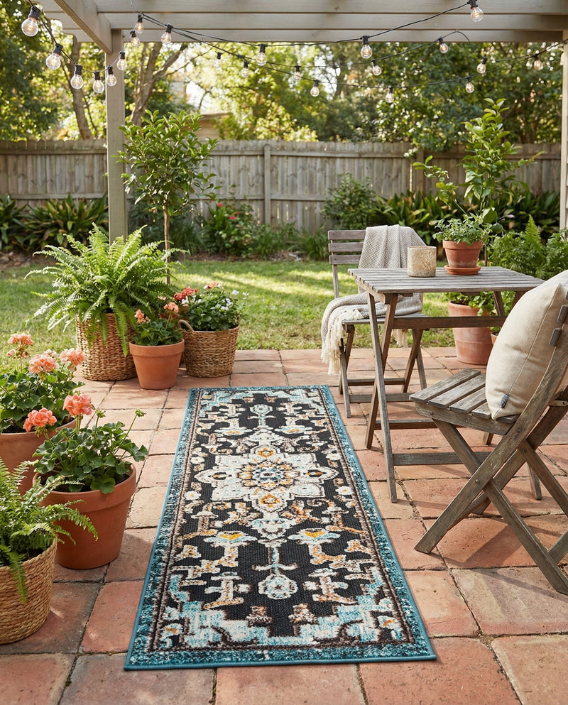 Outdoor Marrakesh Collection Area Rug -  Essaouira Runner Navy Blue  lifestyle 62