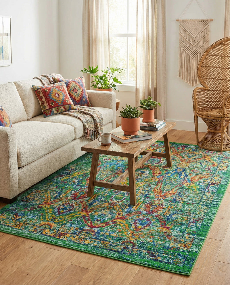 Caribbean Cove Collection Area Rug -  Dominica Rectangle Green  lifestyle 9