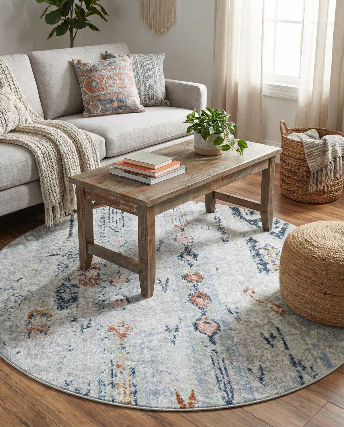 Aegean Elegance Washables Collection Area Rug -  Zakynthos Round Ivory Gray  lifestyle 153