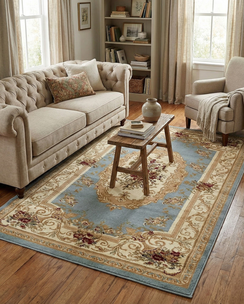 Versailles Elegance Collection Area Rug -  Louveciennes (Light Blue) Rectangle Light Blue  lifestyle 11