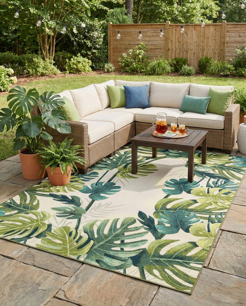 Seaside Blooms Collection Area Rug -  Ivy Rectangle Green  lifestyle 56
