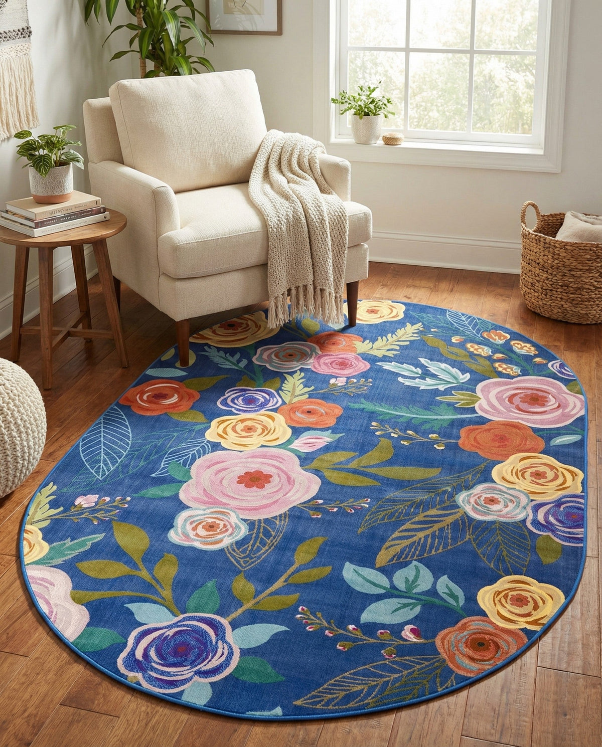 Meadow Breeze Collection Area Rug -  Petal Oval Blue  lifestyle 138