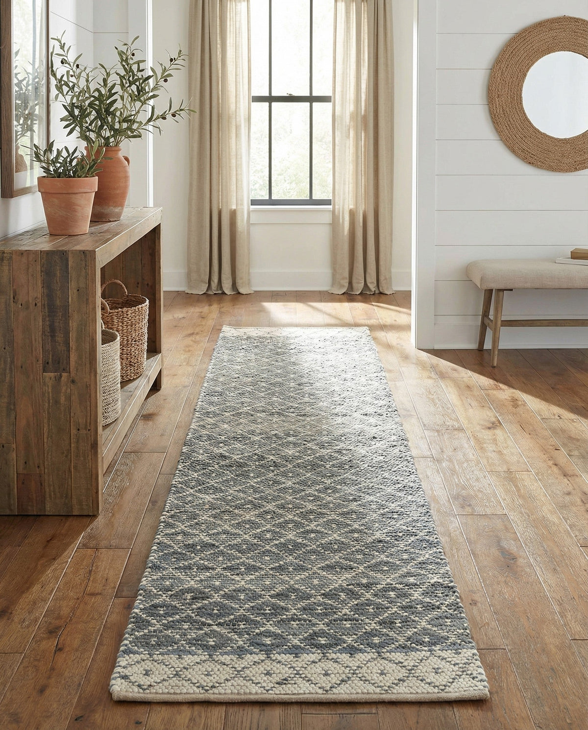 Tulum Trellis Collection Area Rug - Shoreline Runner Gray  lifestyle 148