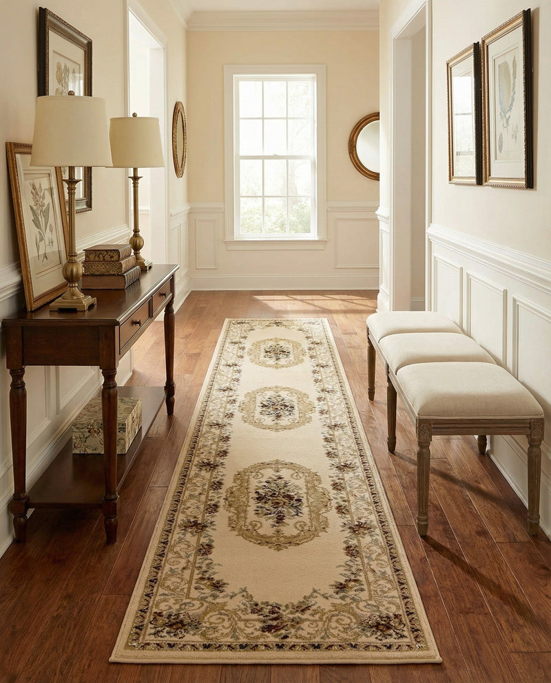 Versailles Elegance Collection Area Rug -  Louveciennes (Cream) Runner Cream  lifestyle 94