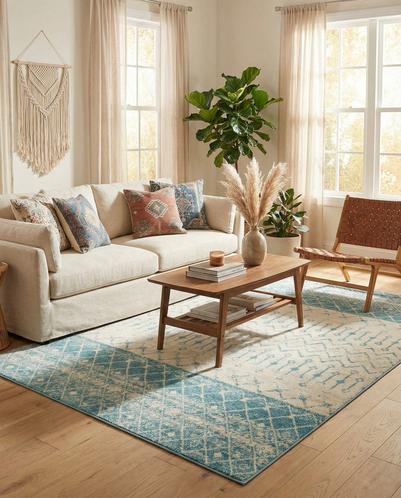 Mediterranean Lattice Collection Area Rug -  Casablanca (Ivory Blue) Rectangle Ivory Blue  lifestyle 10