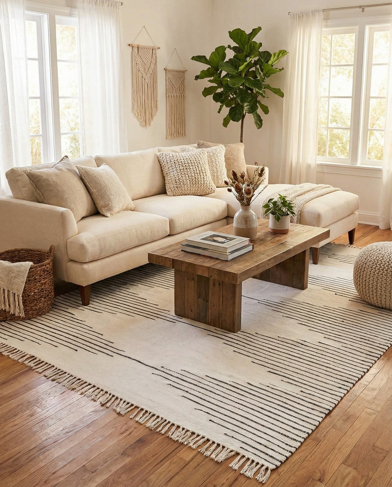 Thar Cotton Collection Area Rug - Jaisalmer (White) Rectangle White  lifestyle 18