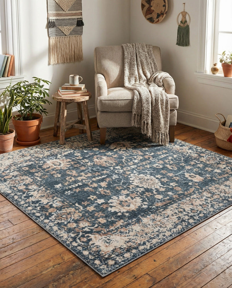 Cascade Range Collection Area Rug -  Shasta (Blue) Square Blue  lifestyle 68