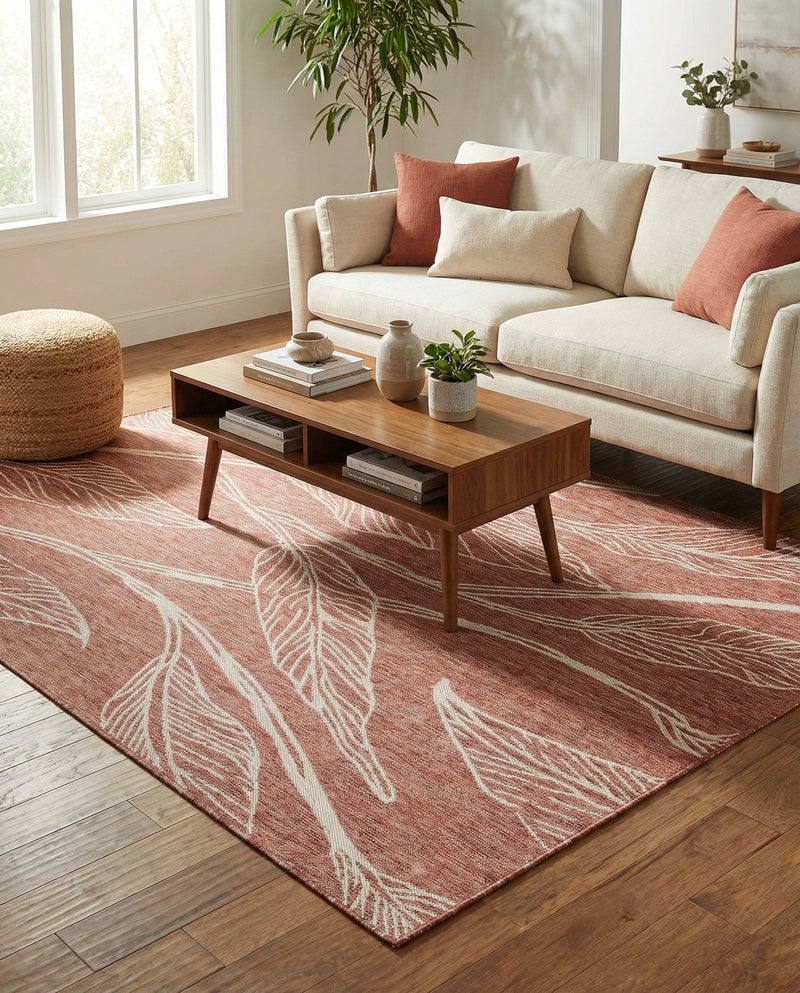 Seaside Blooms Collection Area Rug -  Evergreen (Rust Red) Rectangle Rust Red  lifestyle 5