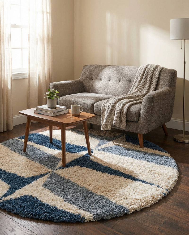 Cozy Cove Shag Collection Area Rug -  Tidewater Round Blue  lifestyle 56