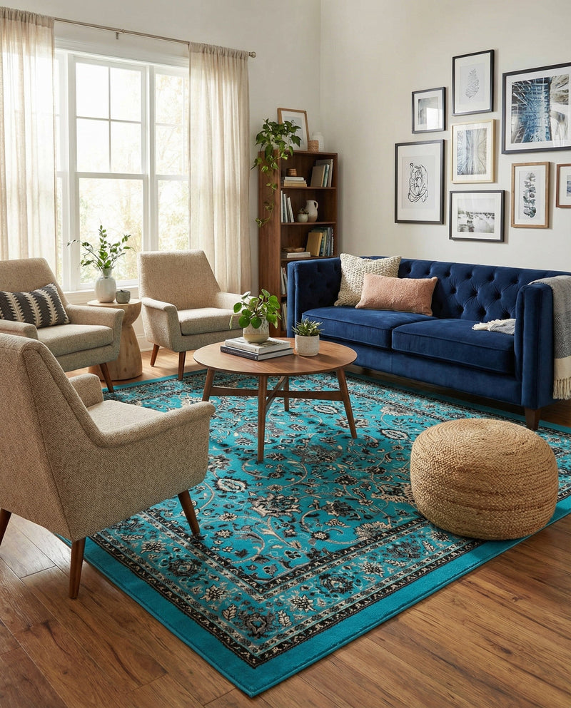 Isfahan Elegance Collection Area Rug - Naghsh-e Jahan (Turquoise) Square Turquoise  lifestyle 50