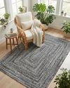 Sustainable Strands Indoor-Outdoor Oasis Collection Area Rug -  Sandbar (Black and White) Rectangle Black and White  lifestyle 13
