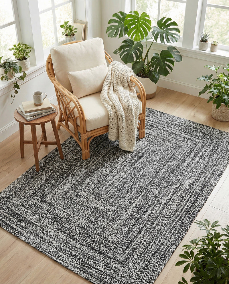 Sustainable Strands Indoor-Outdoor Oasis Collection Area Rug -  Sandbar (Black and White) Rectangle Black and White  lifestyle 13