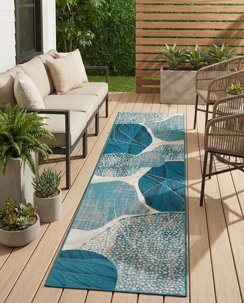 Urban Terrace Collection Area Rug -  Courtyard Runner Blue and Ivory  lifestyle 35
