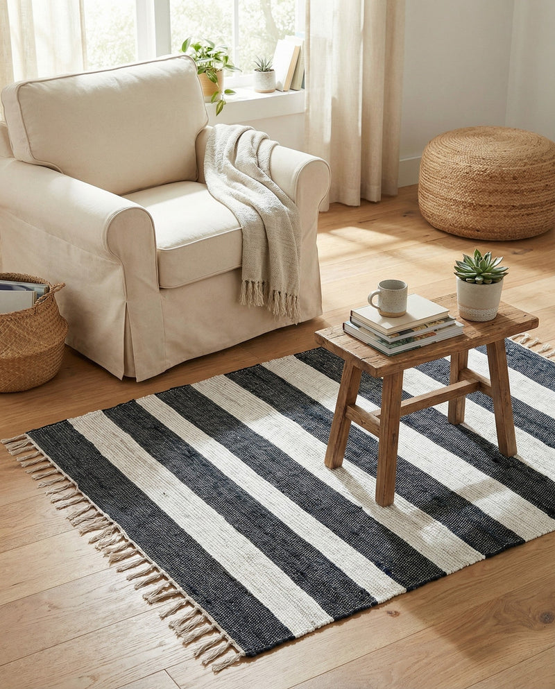 Tassel Trail Collection Area Rug - Pathway (Navy Blue) Rectangle Navy Blue  lifestyle 18