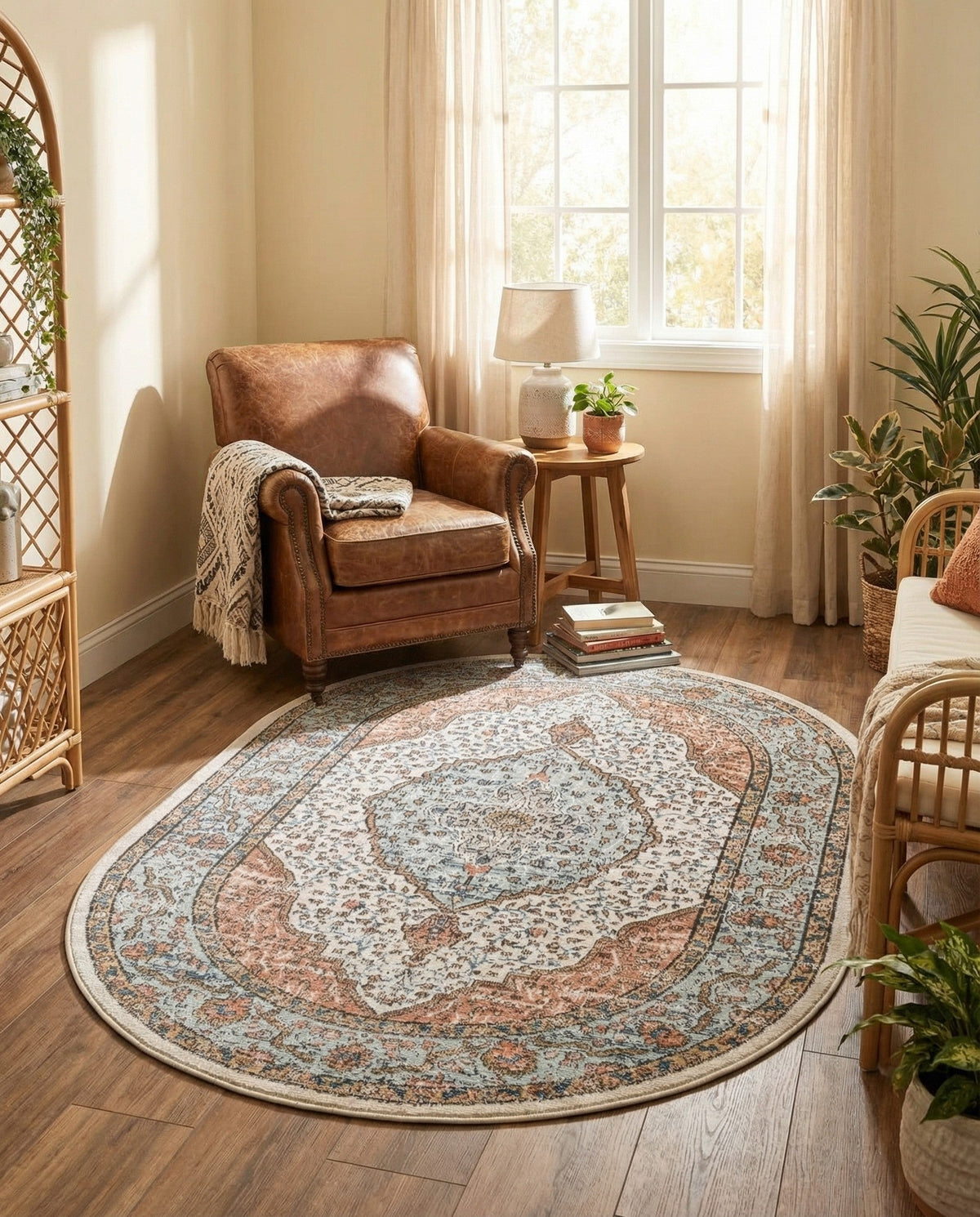 Mykonos Manor Collection Area Rug - Delos Oval Ivory  lifestyle 171