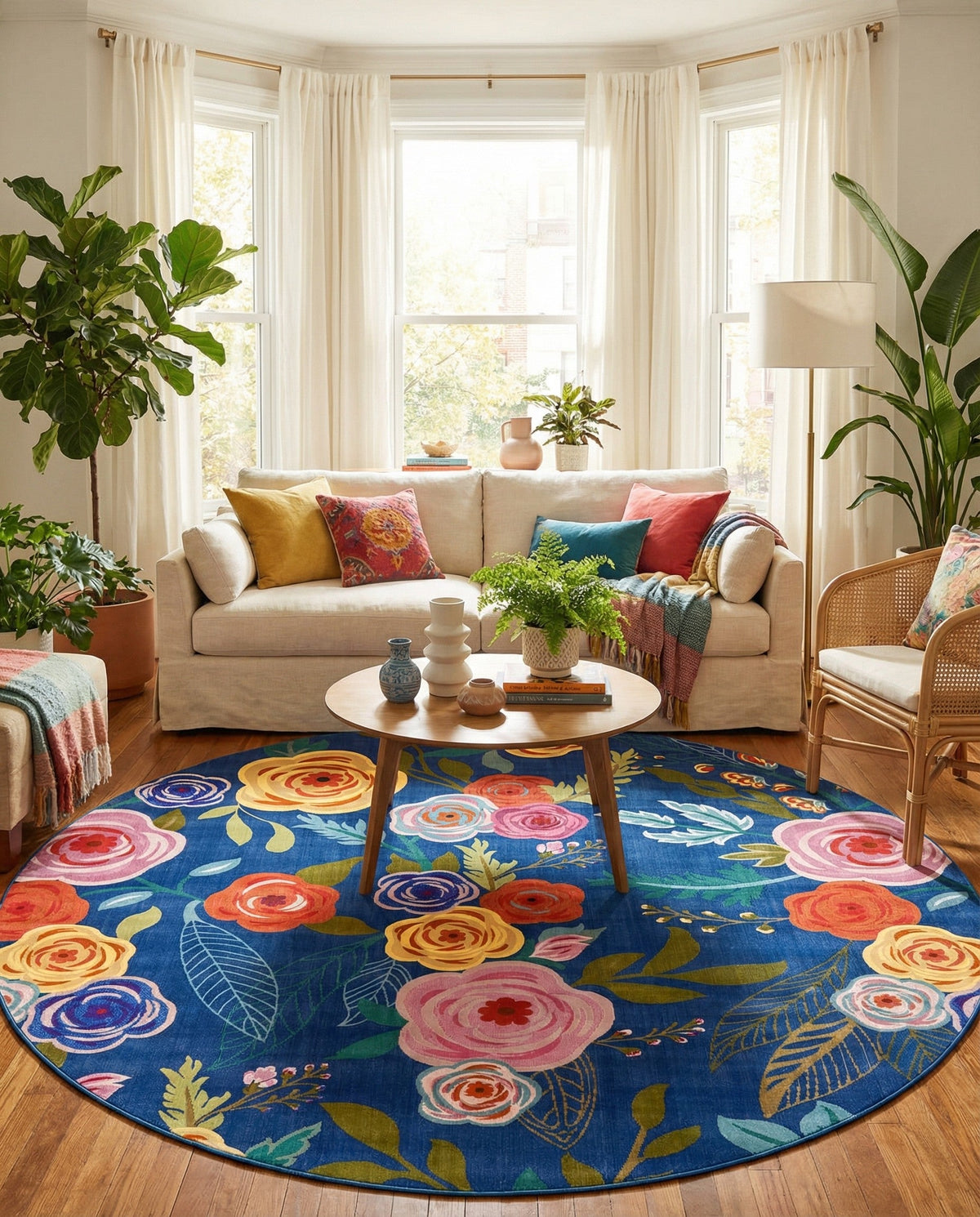 Meadow Breeze Collection Area Rug -  Petal Round Blue  lifestyle 73