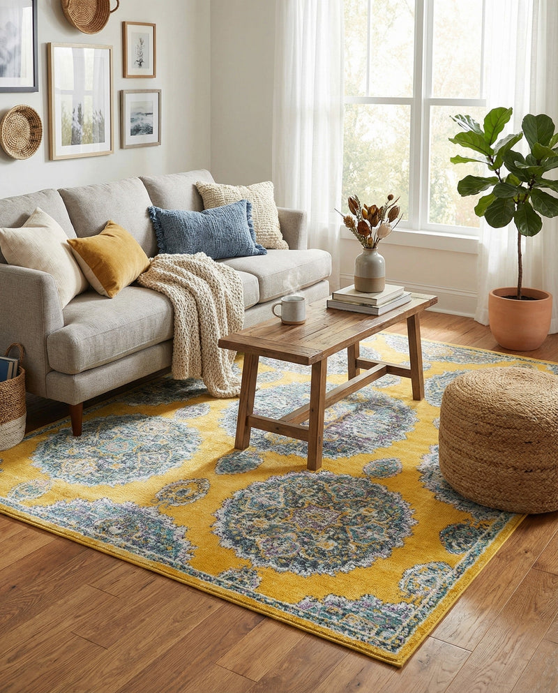 Arcadia Rugs Collection Area Rug -  Atlantis (Yellow) Rectangle Yellow  lifestyle 13