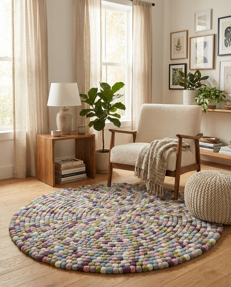 Woolen Sphere Collection Area Rug - Orbsburg (Pink and Purple) Round Pink and Purple  lifestyle 61