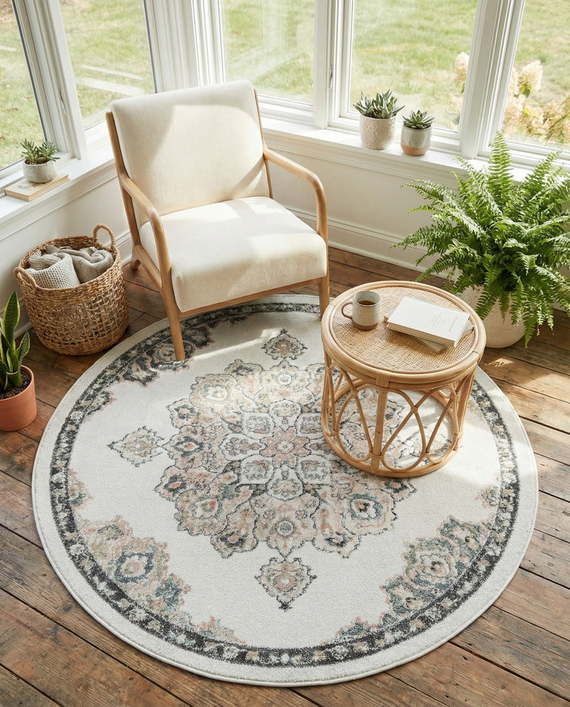 Beverly Grove Collection Area Rug - Melrose (Ivory) Round Ivory  lifestyle 32