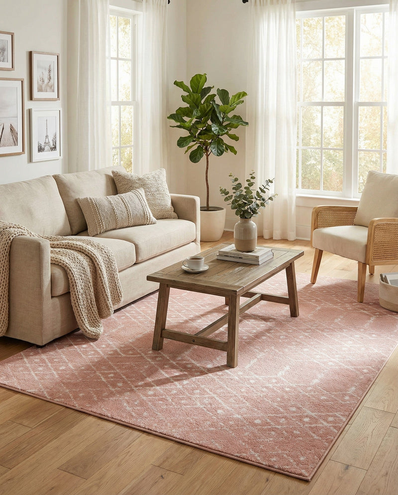 Marrakesh Lattice Collection Area Rug - Casablanca (Rose Pink) Rectangle Rose Pink  lifestyle 12