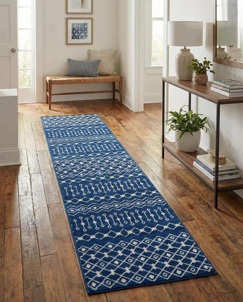 Mediterranean Lattice Collection Area Rug - Santorini (Navy Blue) Runner Navy Blue  lifestyle 37