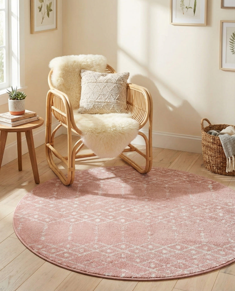 Marrakesh Lattice Collection Area Rug - Casablanca (Rose Pink) Round Rose Pink  lifestyle 57