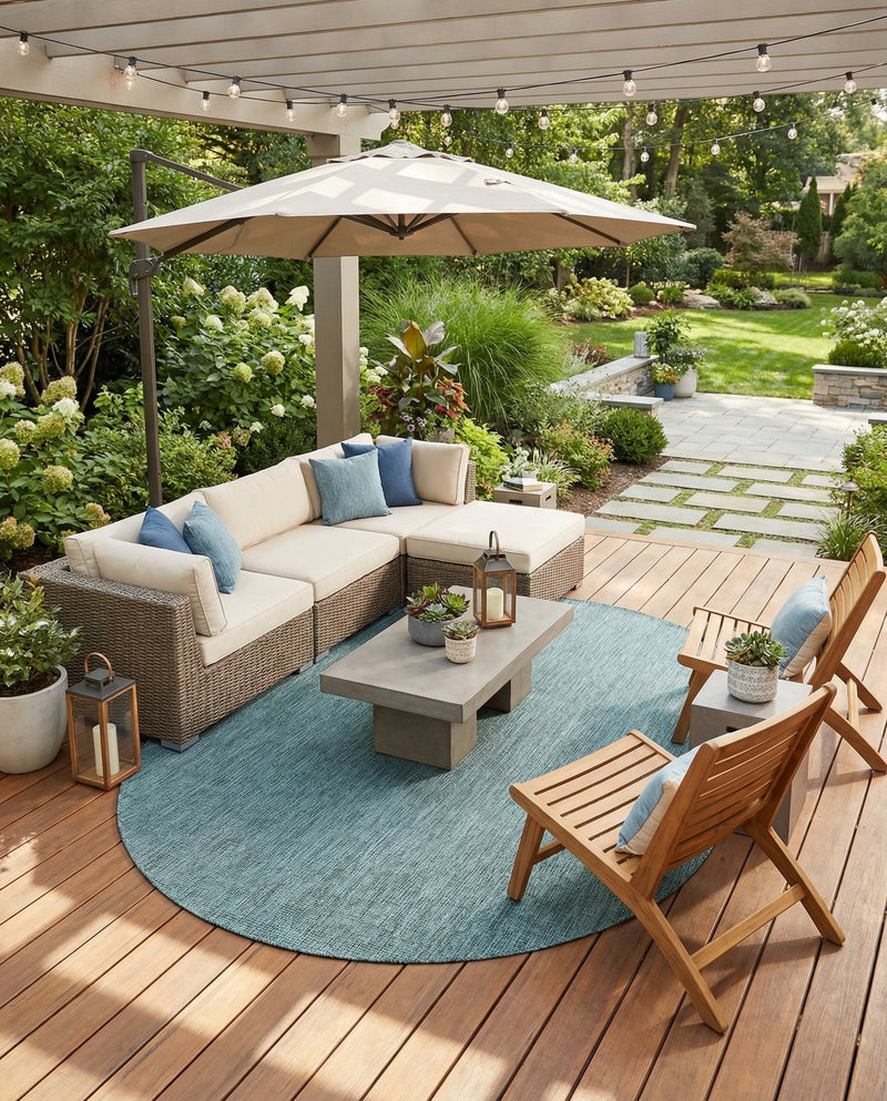 Seaside Serenity Collection Area Rug - Veranda (Teal) Oval Teal  lifestyle 40