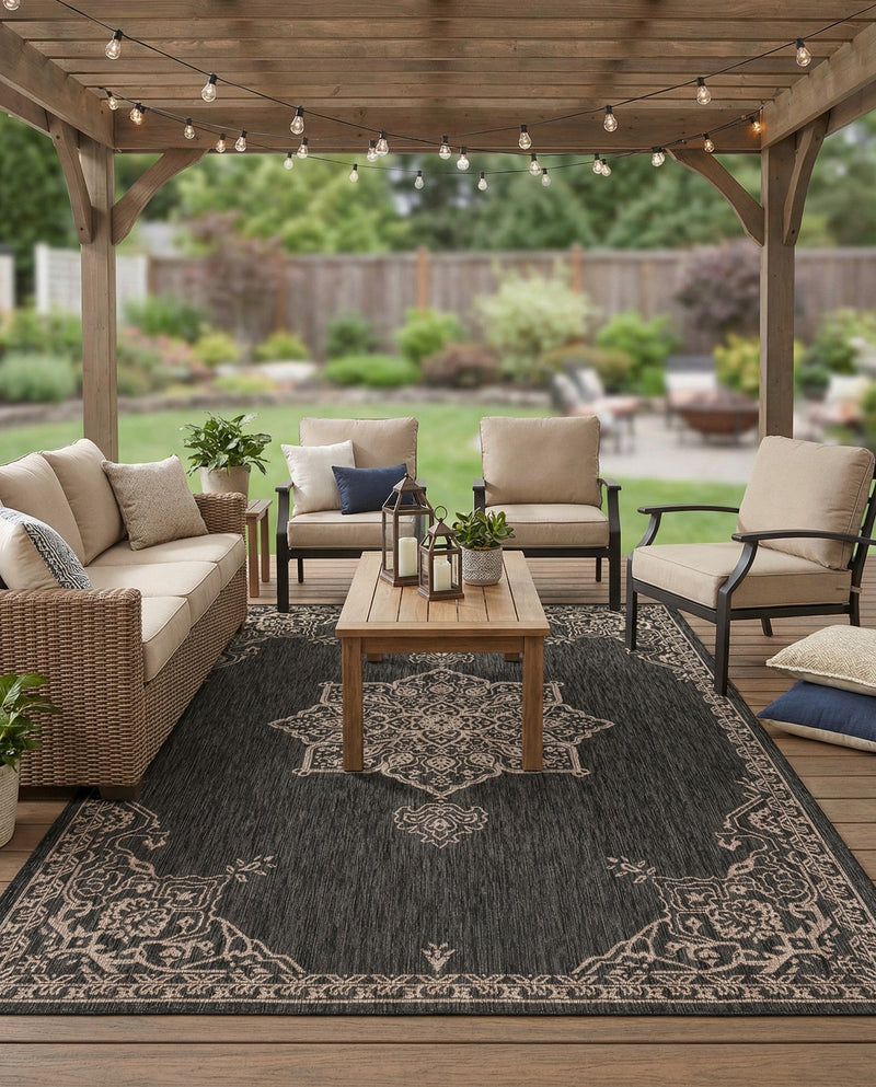 Patio Heritage Collection Area Rug -  Charleston (Charcoal Gray) Rectangle Charcoal Gray  lifestyle 5
