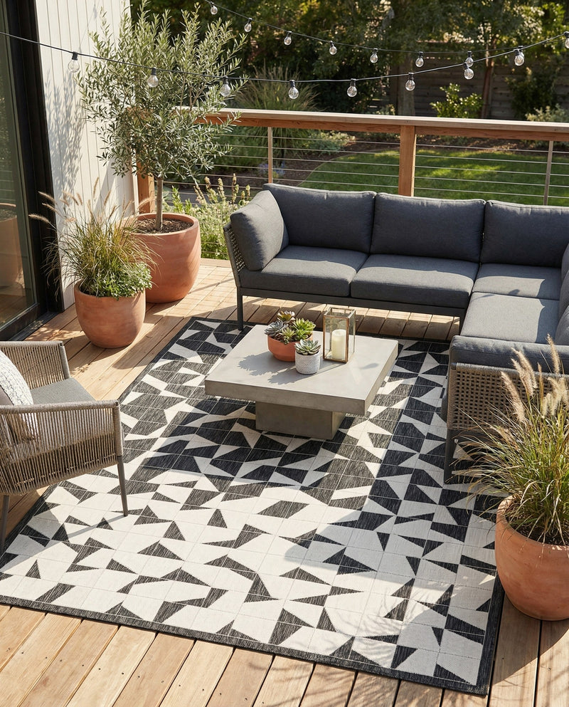 Urban Terrace Collection Area Rug -  Mercer Rectangle Black and White  lifestyle 21