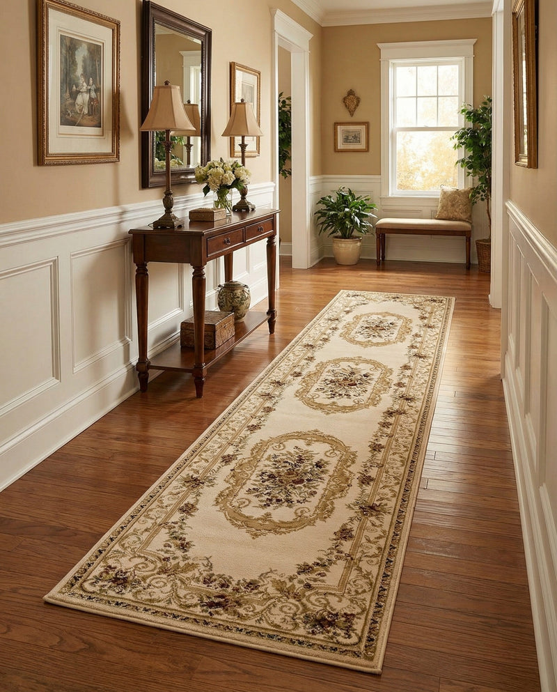 Versailles Elegance Collection Area Rug -  Louveciennes (Cream) Runner Cream  lifestyle 60