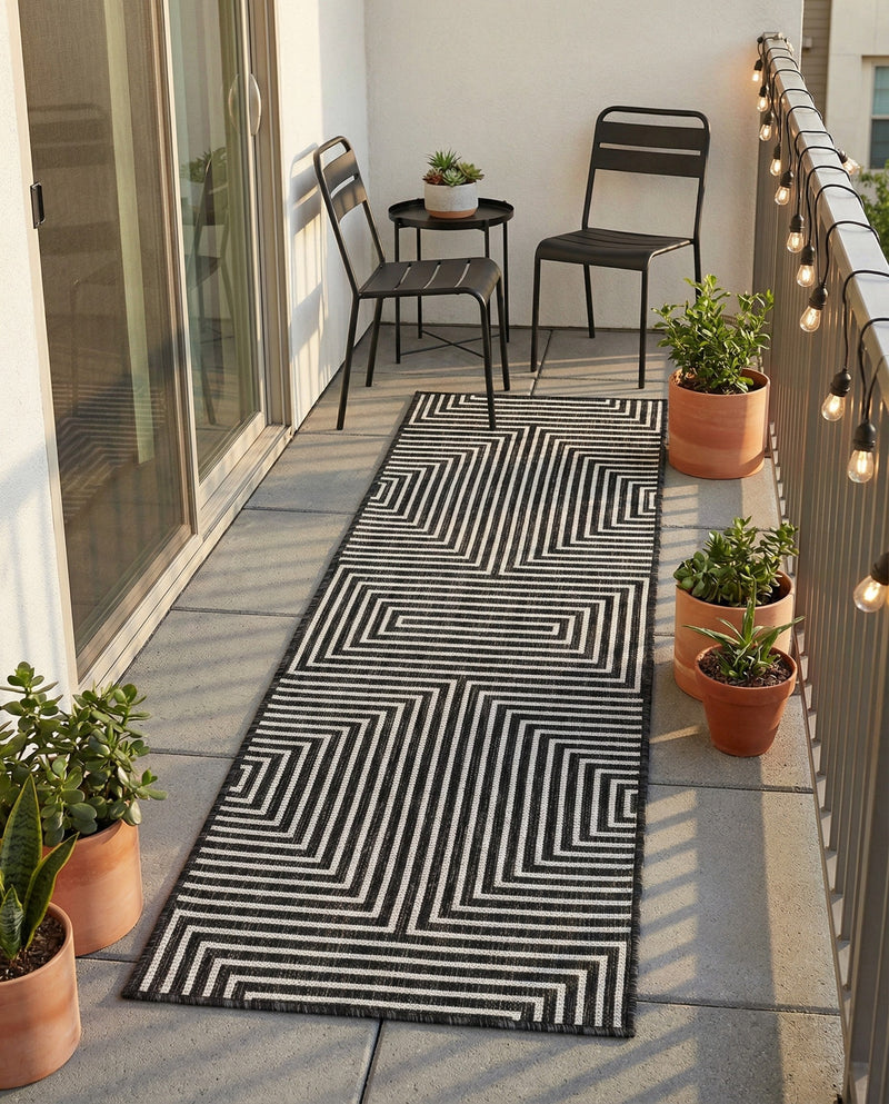 Urban Terrace Collection Area Rug -  Astoria (Black and White) Runner Black and White  lifestyle 69