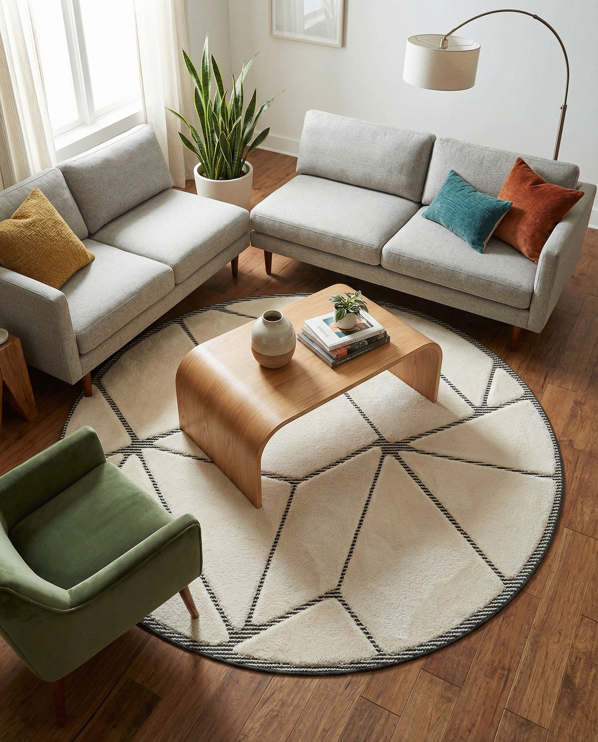 Monochrome Collection Area Rug -  Onyx Round Ivory White  lifestyle 118